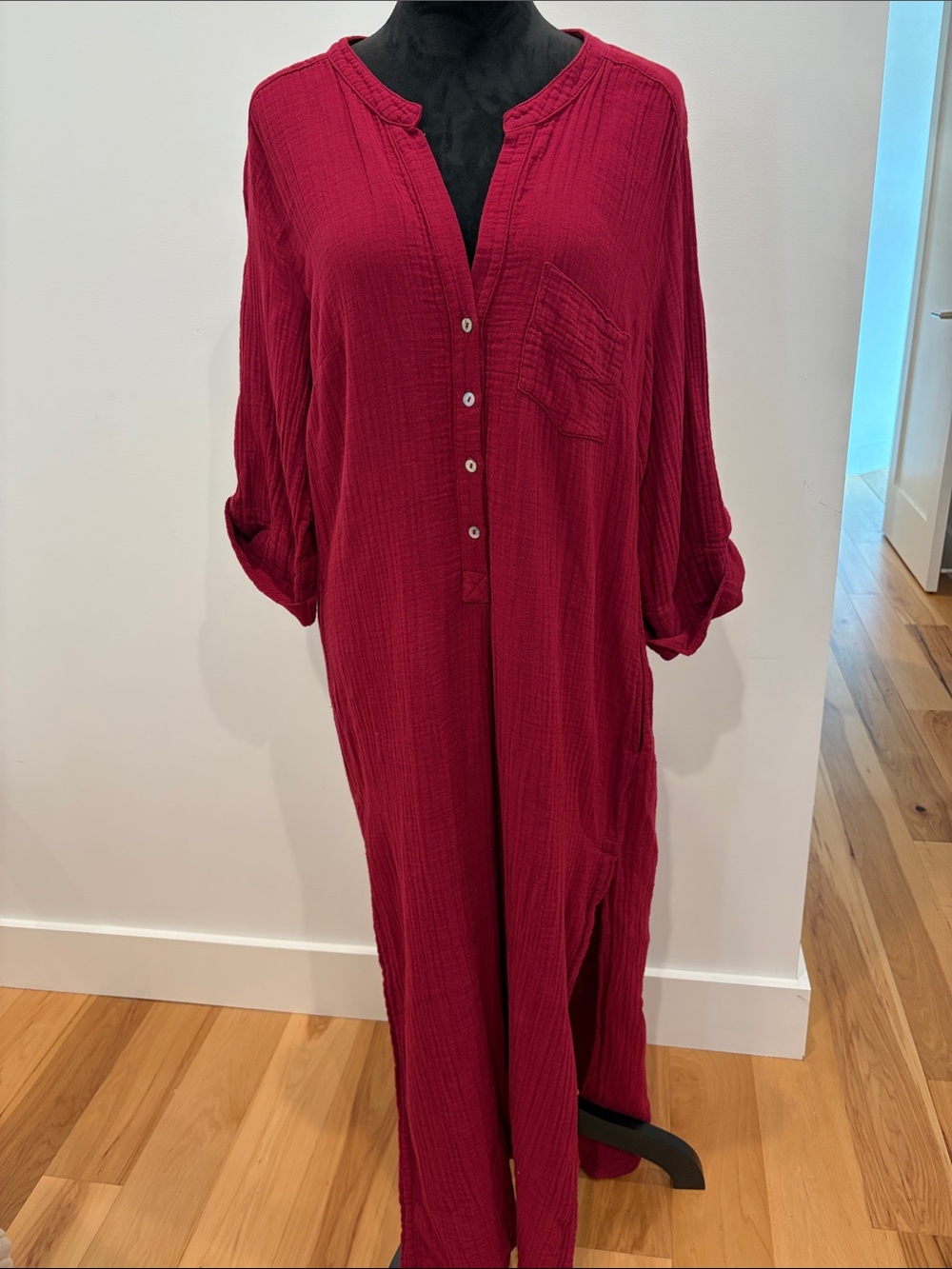 Gauze Button-Front Maxi Dress/Swim Cover-Up